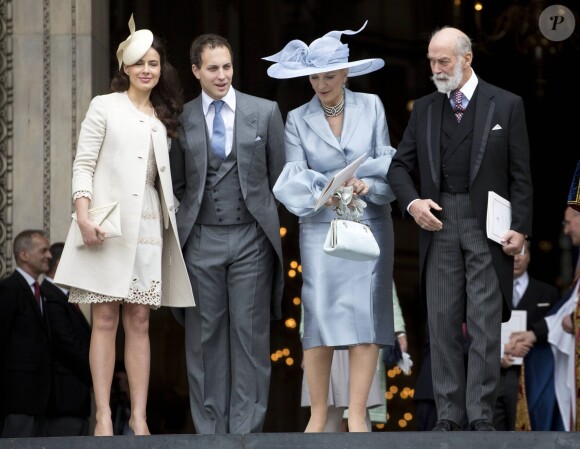 Lord Frederick (Freddie) Windsor et Sophie Winkleman (Lady Frederick Windsor) quittant avec le prince et la princesse Michael de Kent la cathédrale Saint Paul en juin 2012 après la messe pour le jubilé de diamant de la reine Elizabeth II.