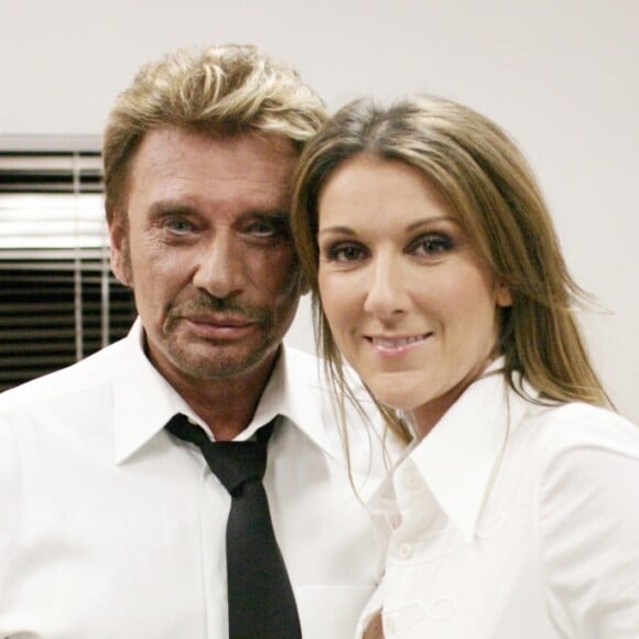 Exclusif - Johnny Hallyday et Céline Dion lors de l'émission "Les choristes" sur TF1.
