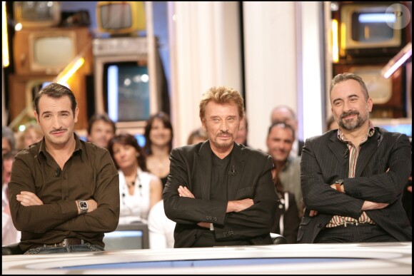 Jean Dujardin, Johnny Hallyday et Antoine Duléry - Enregistrement de l'émission Les Enfants de la télé en 2006