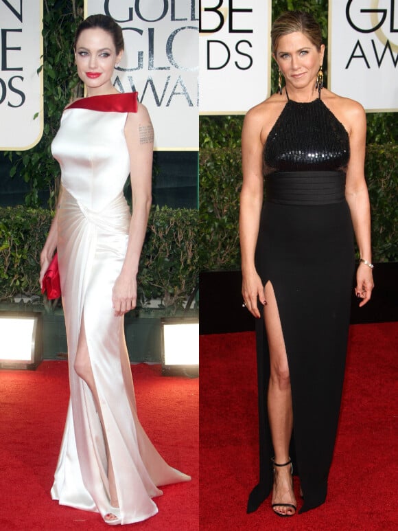 Angelina Jolie et Jenifer Aniston aux Golden Globes 2015 et 2012.