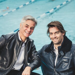 Exclusif - Shooting photo avec Camille Lacourt et Cyril Viguier à la piscine Molitor le 6 décembre 2017. Camille Lacourt sera l'invité de Cyril Viguier dans "Le Journal des Territoires" le 10 janvier sur Public Sénat. © Cyril Moreau / Bestimage