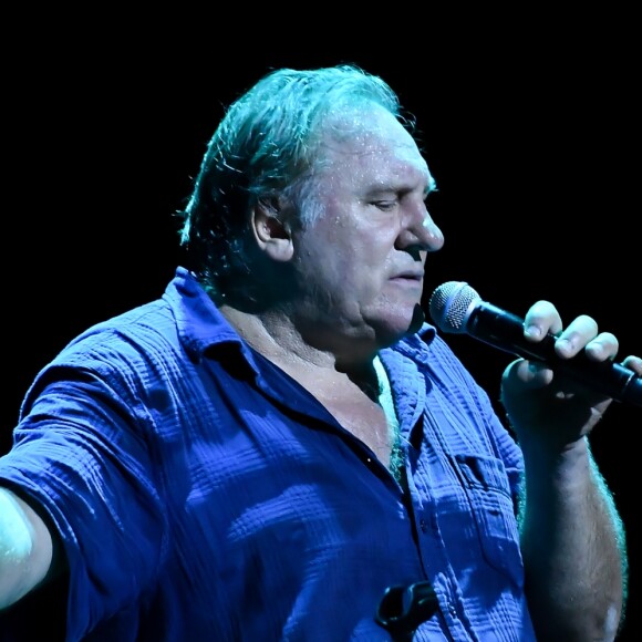 Gérard Depardieu chante "Barbara" à l'Opéra Garnier Monte-Carlo (Salle Garnier) dans le cadre du Monte-Carlo Sporting Summer Festival. Il est accompagné sur scène par celui qui fût le compagnon de route de la chanteuse pendant dix-sept ans, le pianiste, chef d'orchestre et arrangeur Gérard Daguerre. Monaco, le 27 juillet 2017. © Michel Alesi/Bestimage