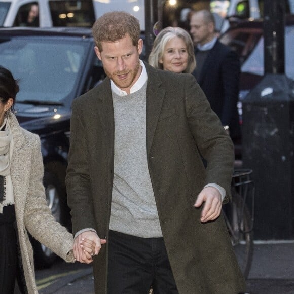 Le prince Harry et sa fiancée Meghan Markle se rendent à la station de radio "Reprezent" dans le quartier de Brixton à Londres le 9 janvier 2018.