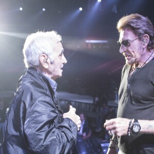 Exclusif - Charles Aznavour - Johnny Hallyday en concert à Paris - Jour 2 de la tournée "Born Rocker Tour". Le 15 juin 2013