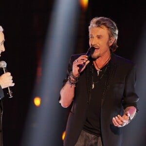 Johnny Hallyday et Charles Aznavour à Paris le 11 janvier 2013 au Zénith