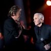 Johnny Hallyday et Charles Aznavour Paris le 11 janvier 2013 En direct du Zenith, La Fete de la Chanson Francaise, emission de divertissement presentee par Daniela Lumbroso11/01/2013 - 