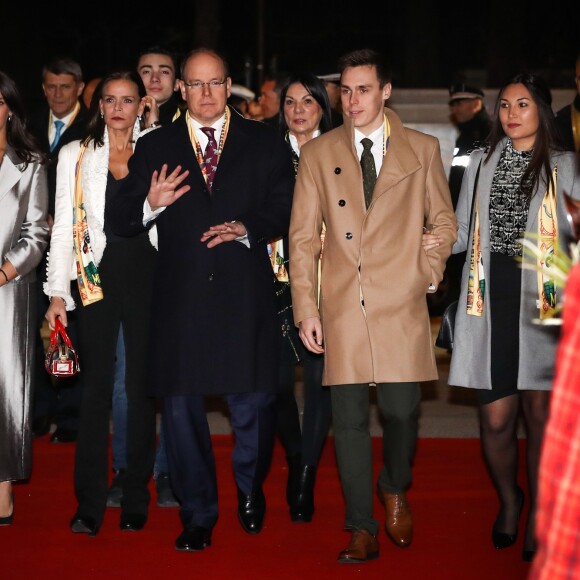 La princesse Stéphanie de Monaco était entourée de sa fille Pauline Ducruet, son frère le prince Albert II de Monaco et son fils Louis Ducruet avec sa compagne Marie pour la soirée d'ouverture du 42e Festival International du Cirque de Monte-Carlo le 16 janvier 2018. © Olivier Huitel/Pool/Bestimage