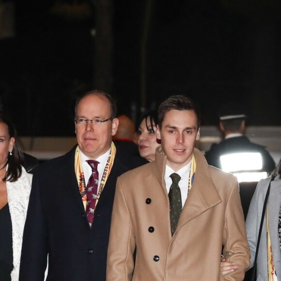 La princesse Stéphanie de Monaco était entourée de sa fille Pauline Ducruet, son frère le prince Albert II de Monaco et son fils Louis Ducruet avec sa compagne Marie pour la soirée d'ouverture du 42e Festival International du Cirque de Monte-Carlo le 16 janvier 2018. © Olivier Huitel/Pool/Bestimage