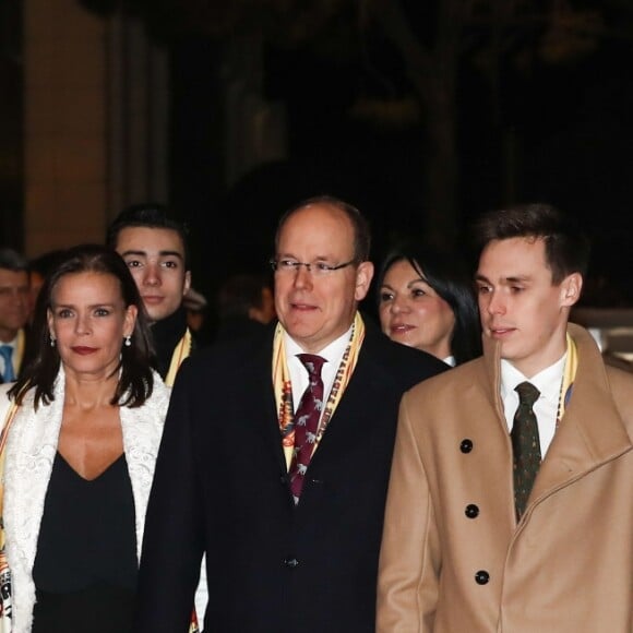 La princesse Stéphanie de Monaco était entourée de sa fille Pauline Ducruet, son frère le prince Albert II de Monaco et son fils Louis Ducruet avec sa compagne Marie pour la soirée d'ouverture du 42e Festival International du Cirque de Monte-Carlo le 16 janvier 2018. © Olivier Huitel/Pool/Bestimage