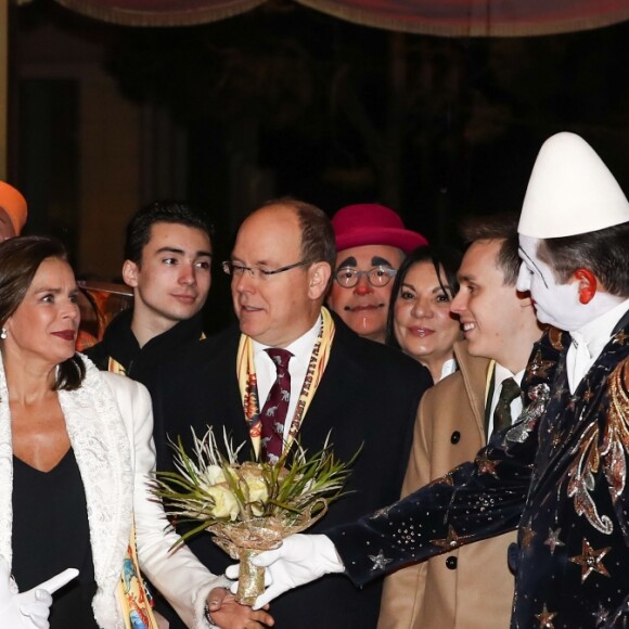 La princesse Stéphanie de Monaco était entourée de sa fille Pauline Ducruet, son frère le prince Albert II de Monaco et son fils Louis Ducruet avec sa compagne Marie pour la soirée d'ouverture du 42e Festival International du Cirque de Monte-Carlo le 16 janvier 2018. © Olivier Huitel/Pool/Bestimage
