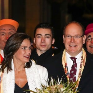 La princesse Stéphanie de Monaco était entourée de sa fille Pauline Ducruet, son frère le prince Albert II de Monaco et son fils Louis Ducruet avec sa compagne Marie pour la soirée d'ouverture du 42e Festival International du Cirque de Monte-Carlo le 16 janvier 2018. © Olivier Huitel/Pool/Bestimage