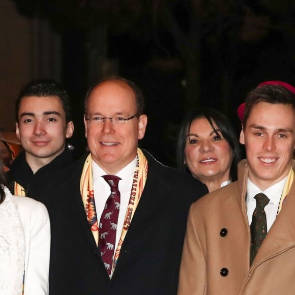 La princesse Stéphanie de Monaco était entourée de sa fille Pauline Ducruet, son frère le prince Albert II de Monaco et son fils Louis Ducruet avec sa compagne Marie pour la soirée d'ouverture du 42e Festival International du Cirque de Monte-Carlo le 16 janvier 2018. © Olivier Huitel/Pool/Bestimage