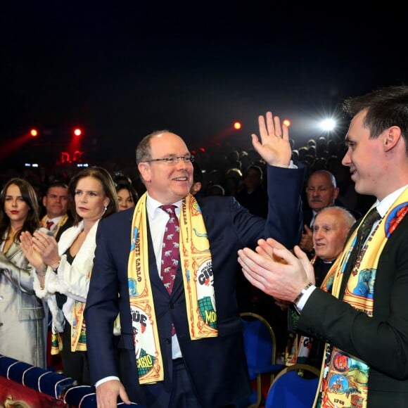 Pauline Ducruet, la princesse Stéphanie de Monaco, le prince Albert et Louis Ducruet lors de la soirée d'ouverture du 42e Festival International du Cirque de Monte-Carlo le 16 janvier 2018. © Olivier Huitel/Pool/Bestimage