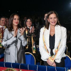 Pauline Ducruet et la princesse Stéphanie de Monaco face à Alain André alias Petit Gougou, M. Loyal, lors de la soirée d'ouverture du 42e Festival International du Cirque de Monte-Carlo le 16 janvier 2018. © Olivier Huitel/Pool/Bestimage