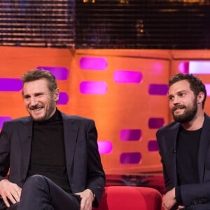 Helen Mirren, Liam Neeson et Jamie Dornan lors du tournage du Graham Norton Show le 18 janvier 2018 - diffusion vendredi 19 janvier sur BBC ONE.