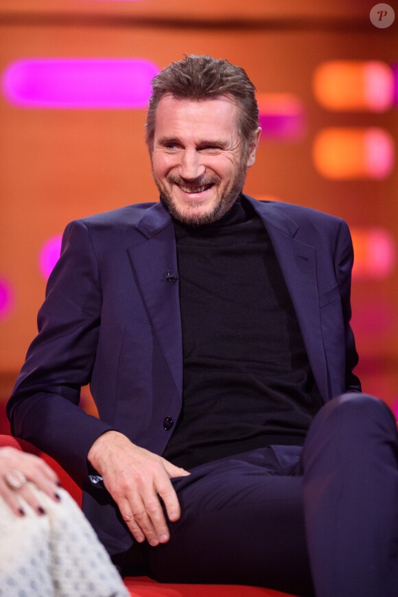 Liam Neeson lors du tournage du Graham Norton Show le 18 janvier 2018 - diffusion vendredi 19 janvier sur BBC ONE.