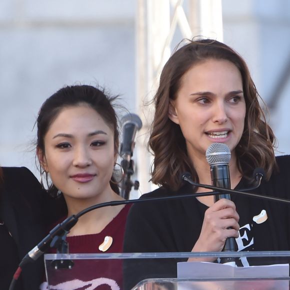Nathalie Portman, Eva Longoria (enceinte) et Constance Wu - Les célébrités lors des manifestations géantes aux États-Unis pour la 2e "Marche des femmes" à Los Angeles le 20 janvier 2018.
