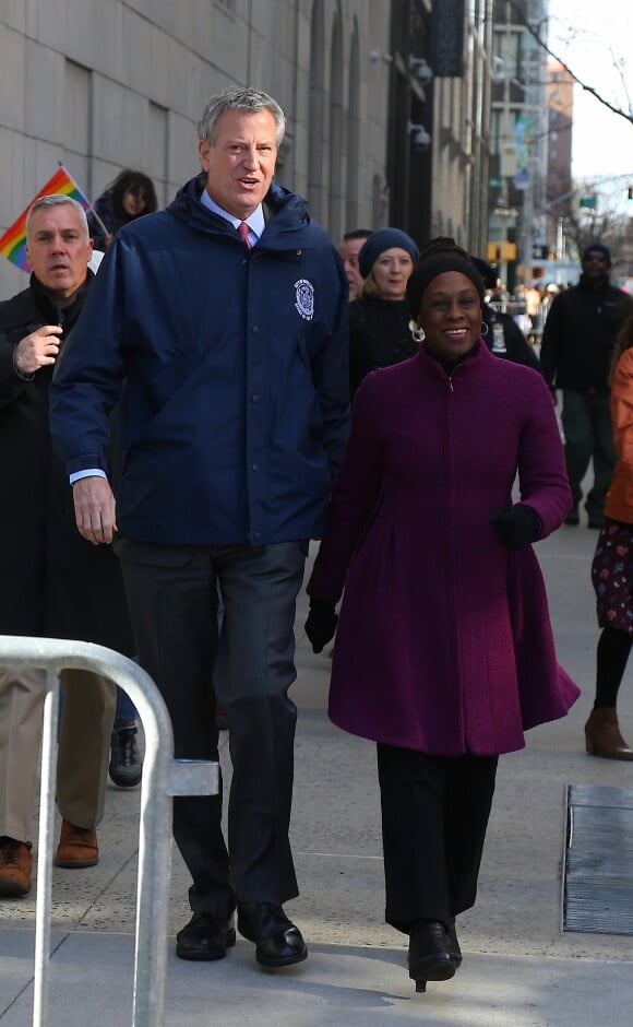 Bill de Blasio et Charlene McCray - Les célébrités lors des manifestations géantes aux États-Unis pour la 2e "Marche des femmes" à New York le 20 janvier 2018.