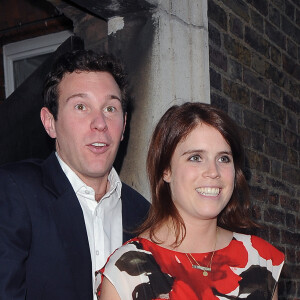 La princesse Eugenie d'York et son compagnon Jack Brooksbank à la sortie de la "Summer Frost Party" à Londres, le 18 juillet 2016. La princesse Eugenie et Jack se sont fiancés en janvier 2018 au Nicaragua et leur mariage sera célébré à Windsor à l'automne 2018, a révélé Buckingham Palace le 22 janvier 2018.