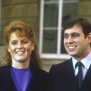 Prince Andrew, Duke of York with Sarah Ferguson after their engagement announcement, Buckingham Palace in London, UK March 17, 1986. Photo by LFI/Photoshot/ABACAPRESS.COM17/03/1986 - London