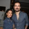 Semi-exclusif - Damien Sargue et sa femme Emilie Sudre lors de l'inauguration du "Shelby", le nouveau bar à cocktails de B.Zaibat et son associé S.Peltier boulevard Sébastopol, à Paris, France, le 24 Janvier 2018. © Denis Guignebourg/Bestimage