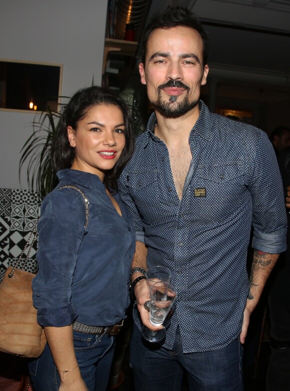 Semi-exclusif - Damien Sargue et sa femme Emilie Sudre lors de l'inauguration du "Shelby", le nouveau bar à cocktails de B.Zaibat et son associé S.Peltier boulevard Sébastopol, à Paris, France, le 24 Janvier 2018. © Denis Guignebourg/Bestimage