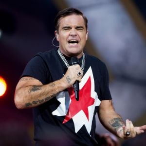 Robbie Williams en concert au stade de Stratford à Londres le 23 juin 2017.