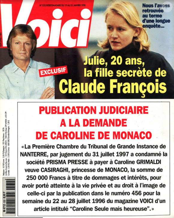 Couverture du magazine "Voici" daté du 19 au 25 janvier 1998. L'existence de la fille cachée de Claude François y était dévoilée pour la première fois.