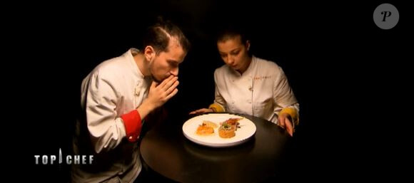 Clément et Justine lors du quatrième épisode de "Top Chef" diffusé le 21 février 2018 sur M6.