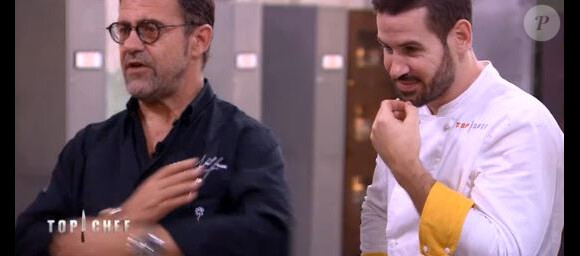 Michel Sarran et Vincent lors du quatrième épisode de "Top Chef" diffusé le 21 février 2018 sur M6.