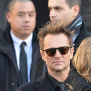 Le président Emmanuel Macron, David Hallyday, Laura Smet, Laeticia Hallyday et ses filles Joy et Jade - Arrivées des personnalités en l'église de La Madeleine pour les obsèques de Johnny Hallyday à Paris le 8 decembre 2017. © Veeren/Bestimage