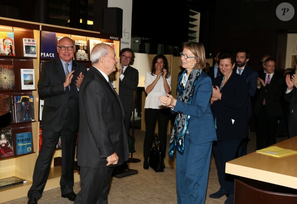 Exclusif - Françoise Nyssen, Marc Ladreit de Lacharrière - L'homme d'affaires Marc Ladreit de Lacharrière a confié au musée du Quai Branly-Jacques Chirac le meilleur de sa collection composée de 36 oeuvres remarquables de l'ancienne Afrique équatoriale française et d'Océanie. Paris, le 15 Février 2018 © Dominique Jacovides / Bestimage