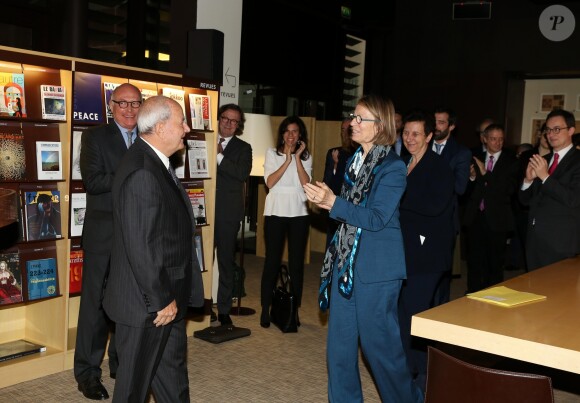 Exclusif - Françoise Nyssen, Marc Ladreit de Lacharrière - L'homme d'affaires Marc Ladreit de Lacharrière a confié au musée du Quai Branly-Jacques Chirac le meilleur de sa collection composée de 36 oeuvres remarquables de l'ancienne Afrique équatoriale française et d'Océanie. Paris, le 15 Février 2018 © Dominique Jacovides / Bestimage
