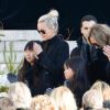 Laeticia Hallyday avec ses filles Jade et Joy et aux côtés de David Hallyday et Laura Smet sur le parvis de l'église de la Madeleine lors des obsèques de Johnny Hallyday à Paris le 9 décembre 2017. © Veeren / Bestimage
