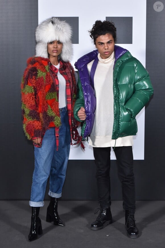 Tina Kunakey et son frère Zachary Kunakey assistent à la présentation "Moncler Genius" en ouverture de la Fashion Week de Milan, le 20 février 2018.