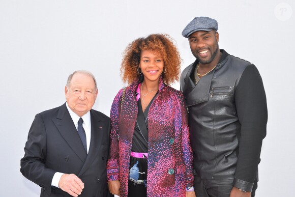 Daniel Tribouillard, Luthna Plocus et son compagnon Teddy Riner au défilé de Léonard, collection prêt-à-porter automne-hiver 2018/2019, à Paris, le 5mars 2018 © CVS-Veeren / Bestimage
