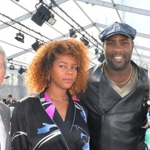 Jean-Claude Narcy, Luthna Plocus et son compagnon Teddy Riner, Alice Bertheaume au défilé de Léonard, collection prêt-à-porter automne-hiver 2018/2019, à Paris, le 5mars 2018 © CVS-Veeren / Bestimage