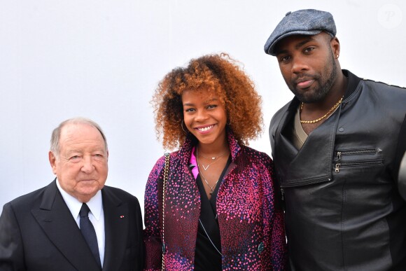 Daniel Tribouillard, Luthna Plocus et son compagnon Teddy Riner au défilé de Léonard, collection prêt-à-porter automne-hiver 2018/2019, à Paris, le 5mars 2018 © CVS-Veeren / Bestimage
