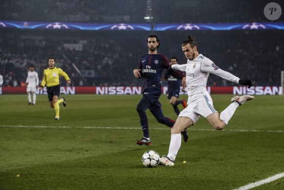 Gareth Bale lors du huitième de finale retour de Ligue des Champion, du Paris Saint-Germain contre le Real Madrid au parc des Princes à Paris, France, le 6 mars 2018. Le Real Madrid a gagné 2-1.