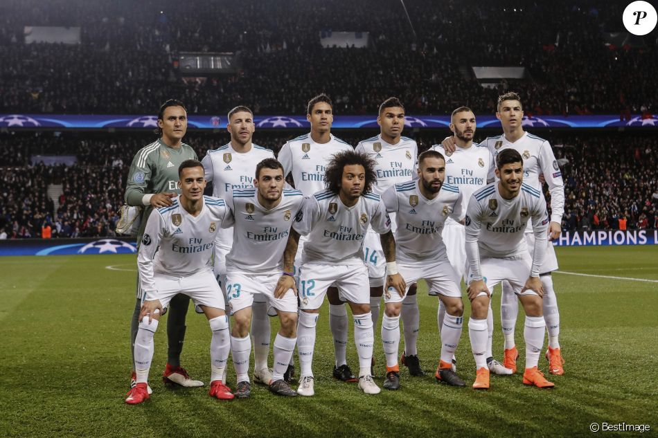 Les joueurs du Real Madrid Costa Rican, Keylor Navas, Sergio Ramos, Raphaël Varane
