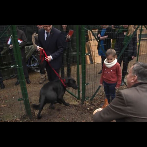 Emmanuel Macron et Nemo dans les jardins de l'Élysée, mars 2018