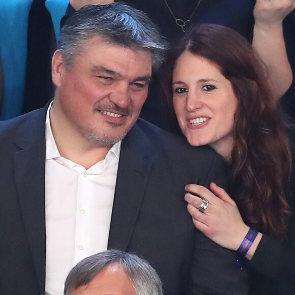 David Douillet et sa compagne Vanessa Carrara lors du match de finale du mondial de handball, France - Norvège à l'AccorHotels Arena à Paris, le 29 janvier 2017. © Cyril Moreau/Bestimage