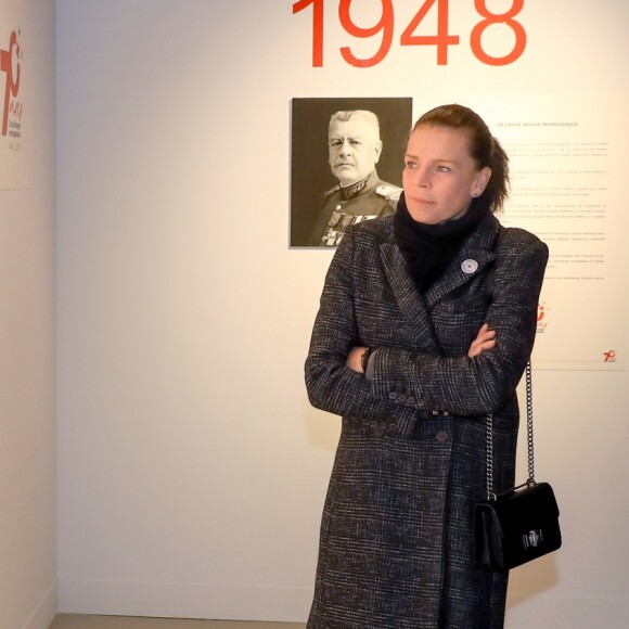 Exclusif - La princesse Stéphanie de Monaco visite l'exposition pour le 70 ème anniversaire de la Croix-Rouge Monégasque le 13 février 2018 en présence de Frederic Platini, secrétaire général de la Croix-Rouge Monégasque et d'autres membres de la Croix-Rouge © Olivier Huitel / Pool restreint Monaco / Bestimage