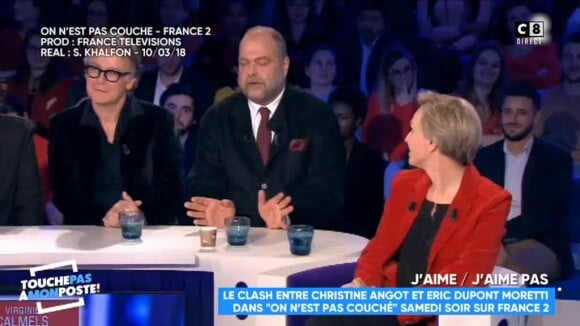 Clash entre Christine Angot et Eric Dupond-Moretti dans "ONPC", samedi 10 mars 2018