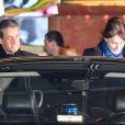 Nicolas Sarkozy et sa femme Carla Bruni-Sarkozy - Nicolas Sarkozy s'est rendu sur le plateau de TF1 lors du journal télévisé de 20 heures après sa mise en examen puis a été dîner avec sa femme Carla et son équipe dans le restaurant italien de la rue de la Pompe "Giulio Rebellato" à Paris le 22 mars 2018.