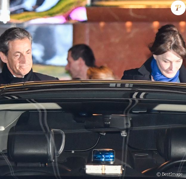 Nicolas Sarkozy et sa femme Carla Bruni-Sarkozy - Nicolas Sarkozy s'est rendu sur le plateau de TF1 lors du journal télévisé de 20 heures après sa mise en examen puis a été dîner avec sa femme Carla et son équipe dans le restaurant italien de la rue de la Pompe "Giulio Rebellato" à Paris le 22 mars 2018.