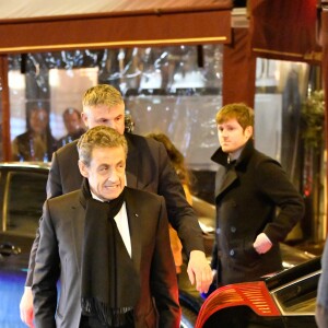 Nicolas Sarkozy - Il s'est rendu sur le plateau de TF1 lors du journal télévisé de 20 heures après sa mise en examen puis a été dîner avec sa femme Carla et son équipe dans le restaurant italien de la rue de la Pompe "Giulio Rebellato" à Paris le 22 mars 2018.