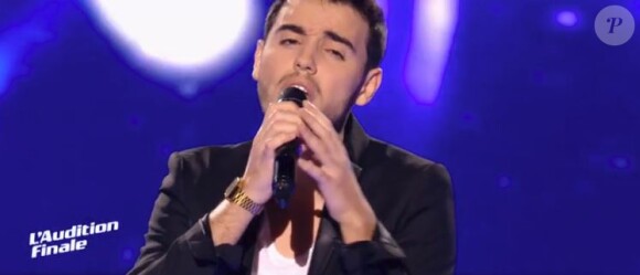 Abdel lors de l'audition finale de "The Voice 7" (TF1), épisode diffusé samedi 24 mars 2018.