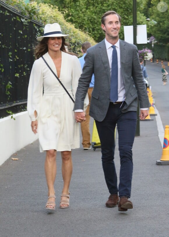 Pippa Middleton et son mari James Matthews à la sortie de Wimbledon à Londres, le 14 juillet 2017