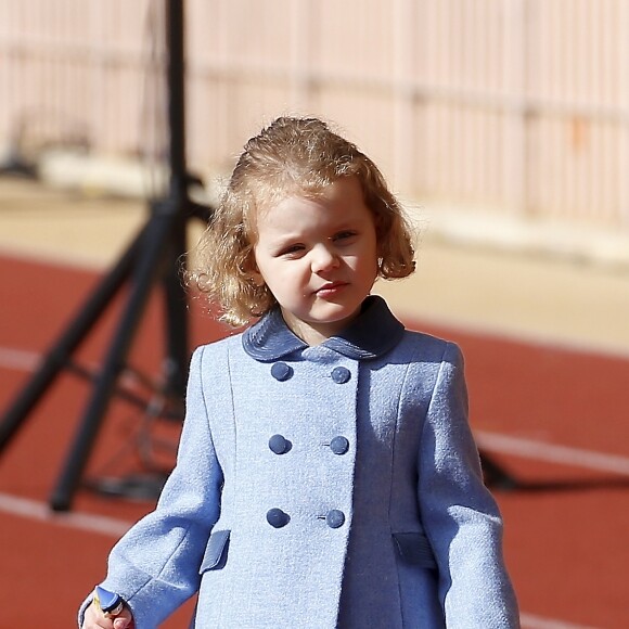 Le prince Albert II de Monaco, la princesse Charlene de Monaco et leurs enfants, le prince Jacques et la princesse Gabriella - 8ème édition du tournoi de rugby Sainte-Dévote au Stade Louis II à Monaco, le 31 mars 2018. © Jean-François Ottonello/Nice Matin/Bestimage